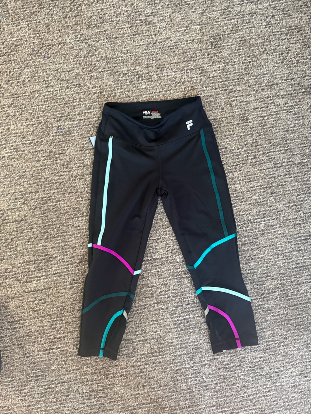 Fila Black Swim Leggings with Teal and Magenta Accents